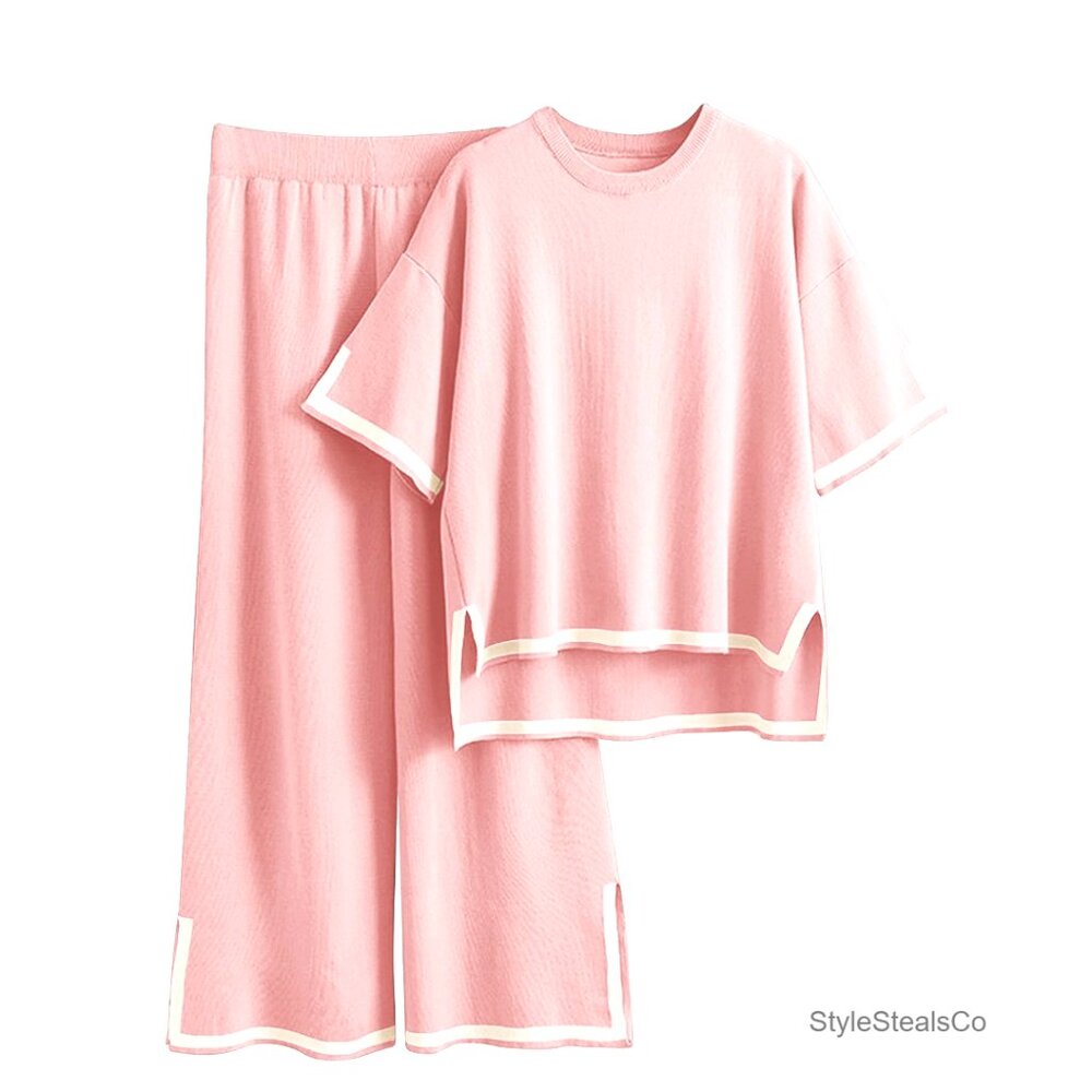 Plus Size Lounge Set 2 Piece Pullover Top Wide Leg Pants Loungewear